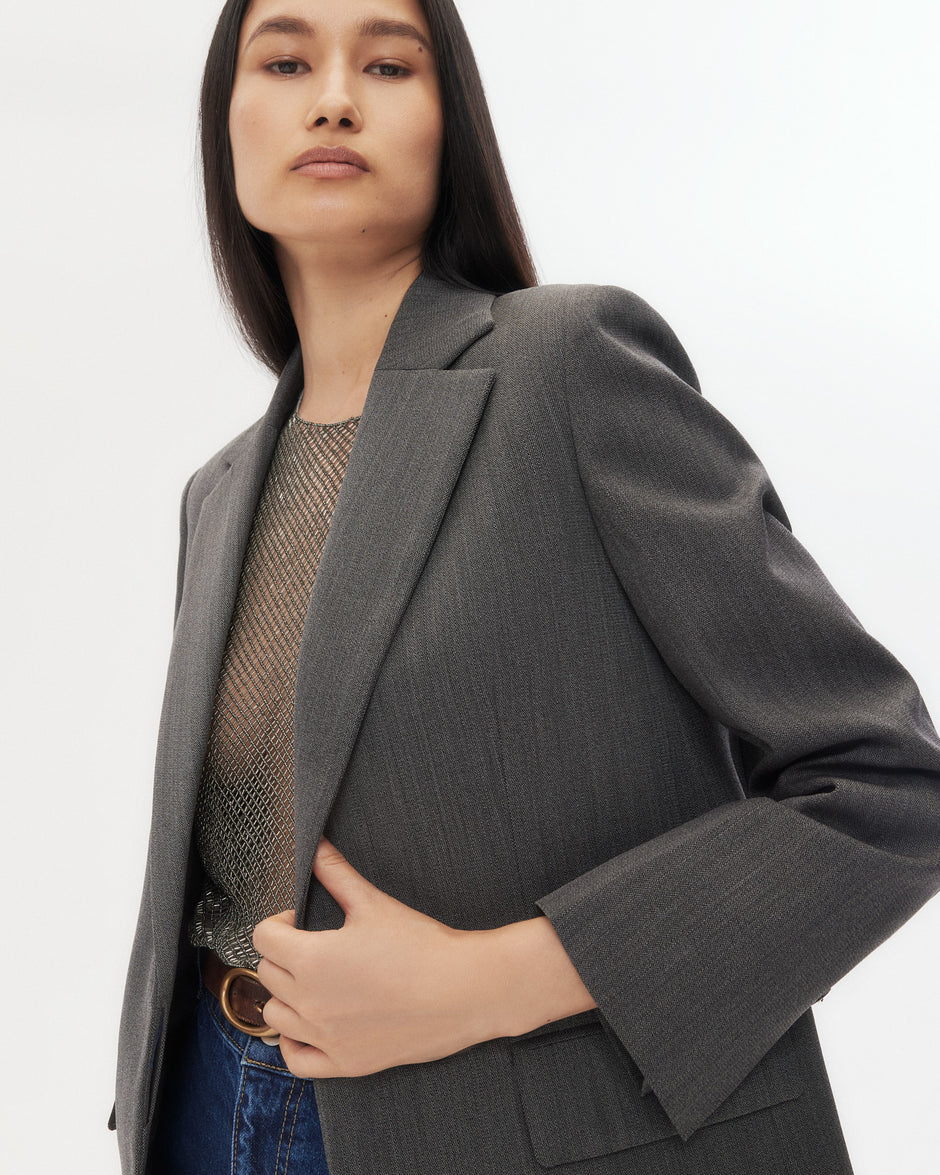 TWP Medium heather grey Jillian Blazer in Structured Wool Suiting view 3