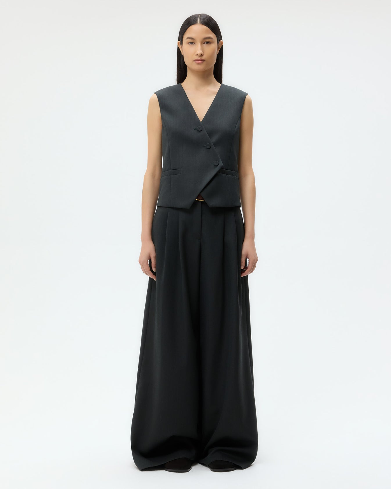 TWP Dark spruce Tyler Vest in Structured Wool Suiting view 6