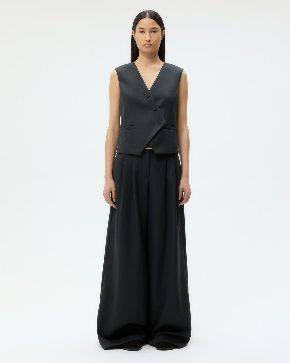 TWP Dark spruce Tyler Vest in Structured Wool Suiting view 6