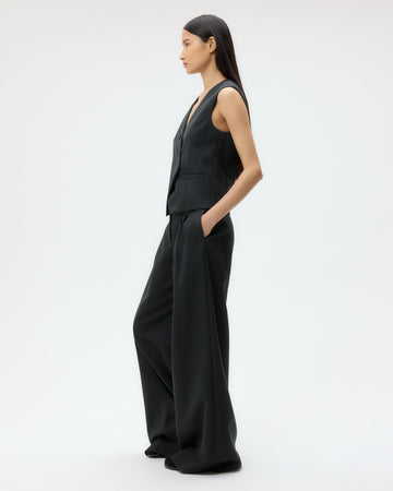 TWP Dark spruce Tyler Vest in Structured Wool Suiting view 4