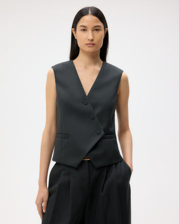 TWP Dark spruce Tyler Vest in Structured Wool Suiting view 1