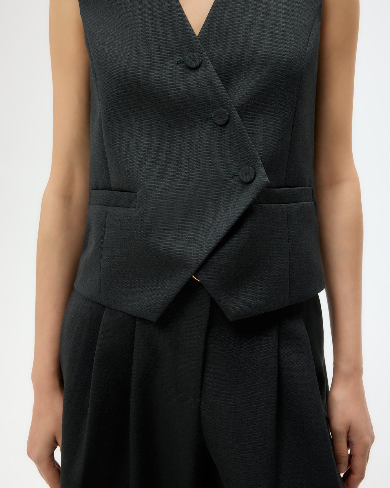 TWP Dark spruce Tyler Vest in Structured Wool Suiting view 3
