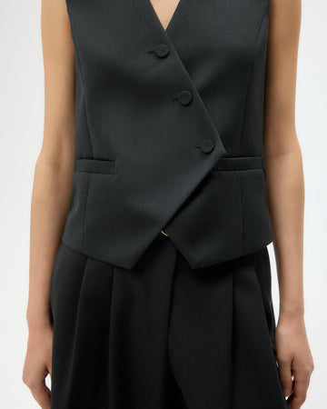 TWP Dark spruce Tyler Vest in Structured Wool Suiting view 3