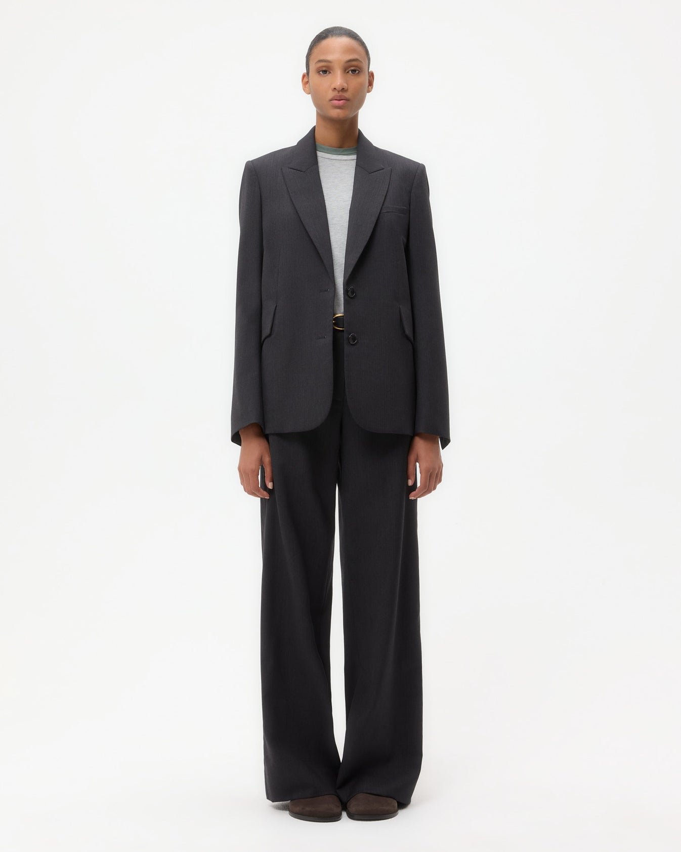 TWP Charcoal Perfect Boyfriend Blazer in Micro Herringbone Wool Suiting view 2