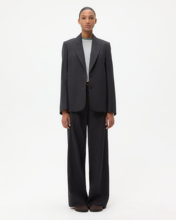 TWP Charcoal Perfect Boyfriend Blazer in Micro Herringbone Wool Suiting view 6