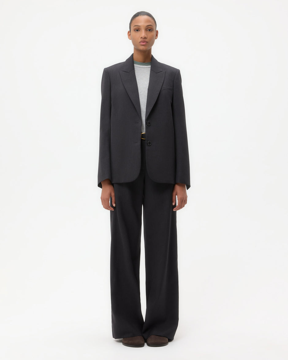 TWP Charcoal Perfect Boyfriend Blazer in Micro Herringbone Wool Suiting view 6