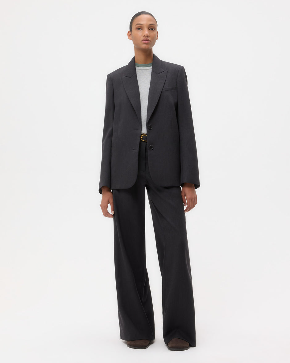 TWP Charcoal Perfect Boyfriend Blazer in Micro Herringbone Wool Suiting view 3