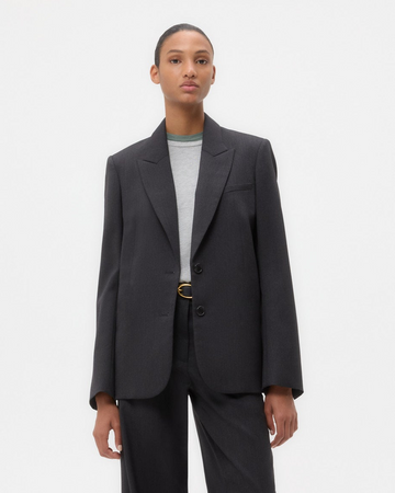 TWP Charcoal Perfect Boyfriend Blazer in Micro Herringbone Wool Suiting view 1