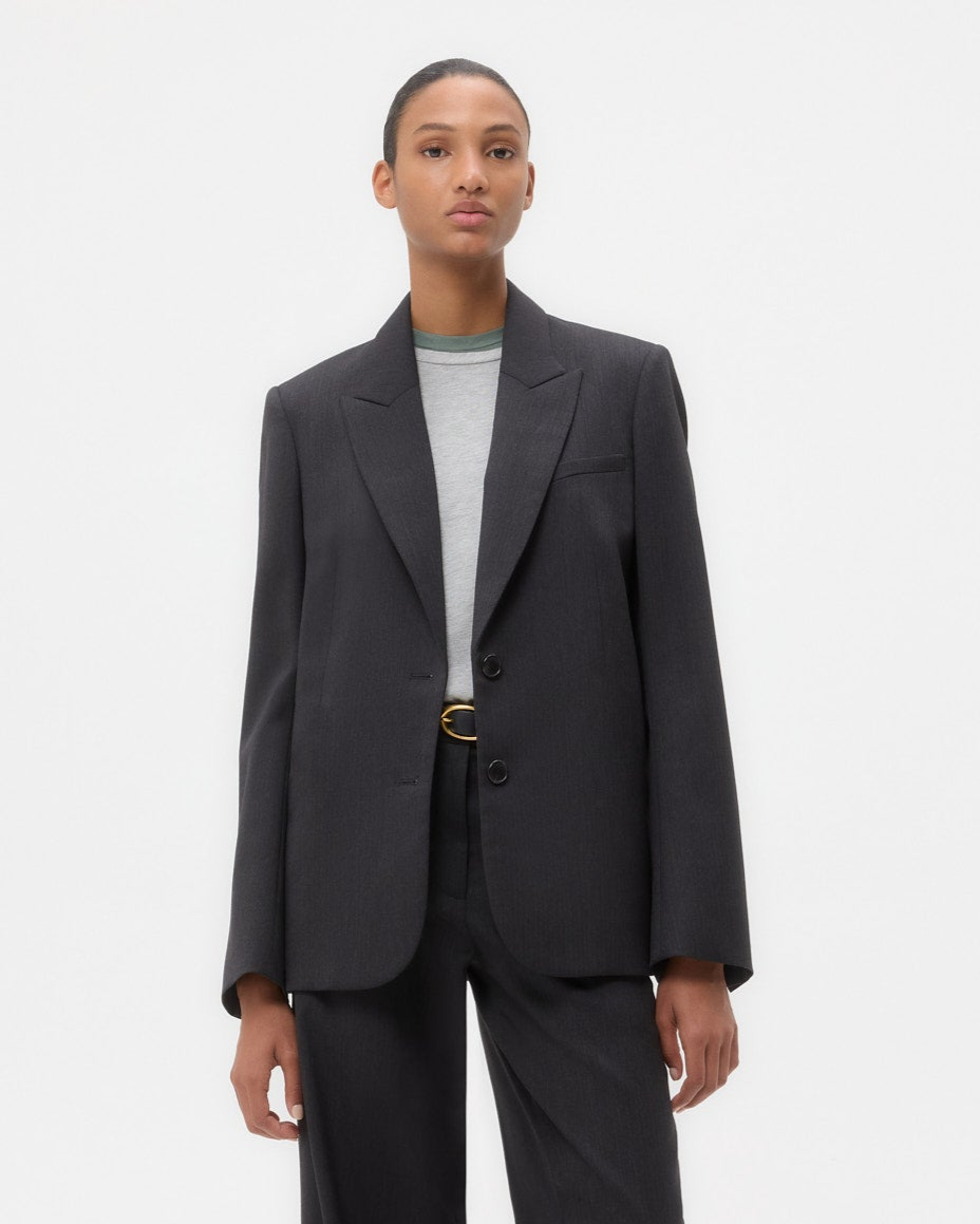 TWP Charcoal Perfect Boyfriend Blazer in Micro Herringbone Wool Suiting view 1