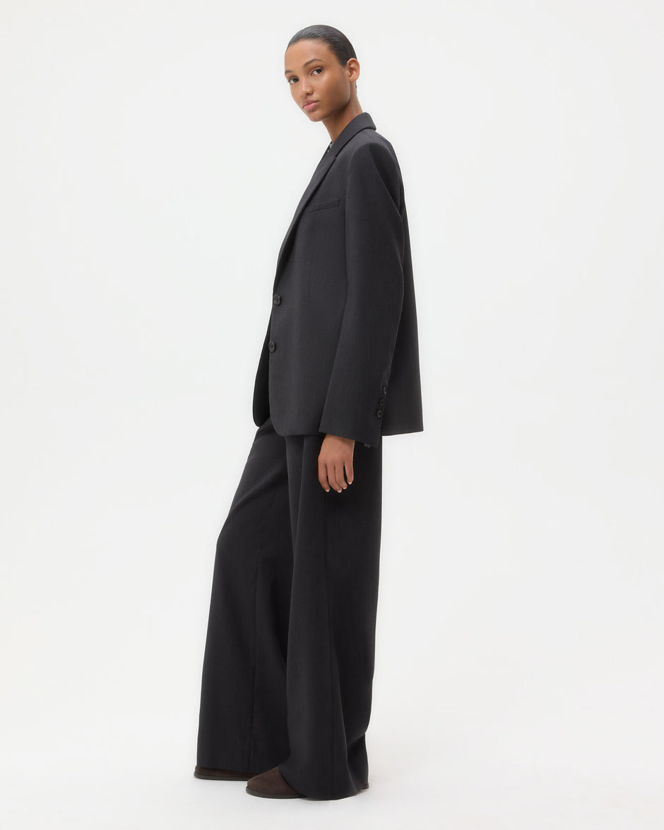 TWP Charcoal Perfect Boyfriend Blazer in Micro Herringbone Wool Suiting view 4