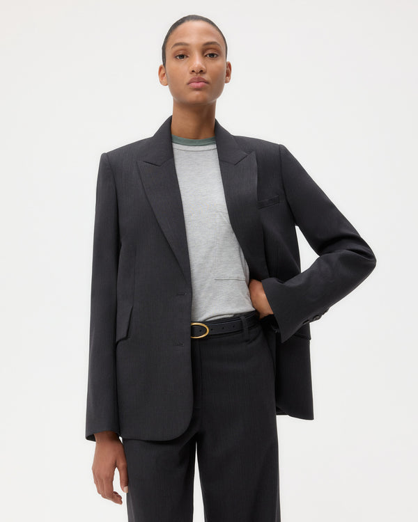 TWP Charcoal Perfect Boyfriend Blazer in Micro Herringbone Wool Suiting view 1