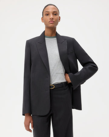 TWP Charcoal Perfect Boyfriend Blazer in Micro Herringbone Wool Suiting view 2