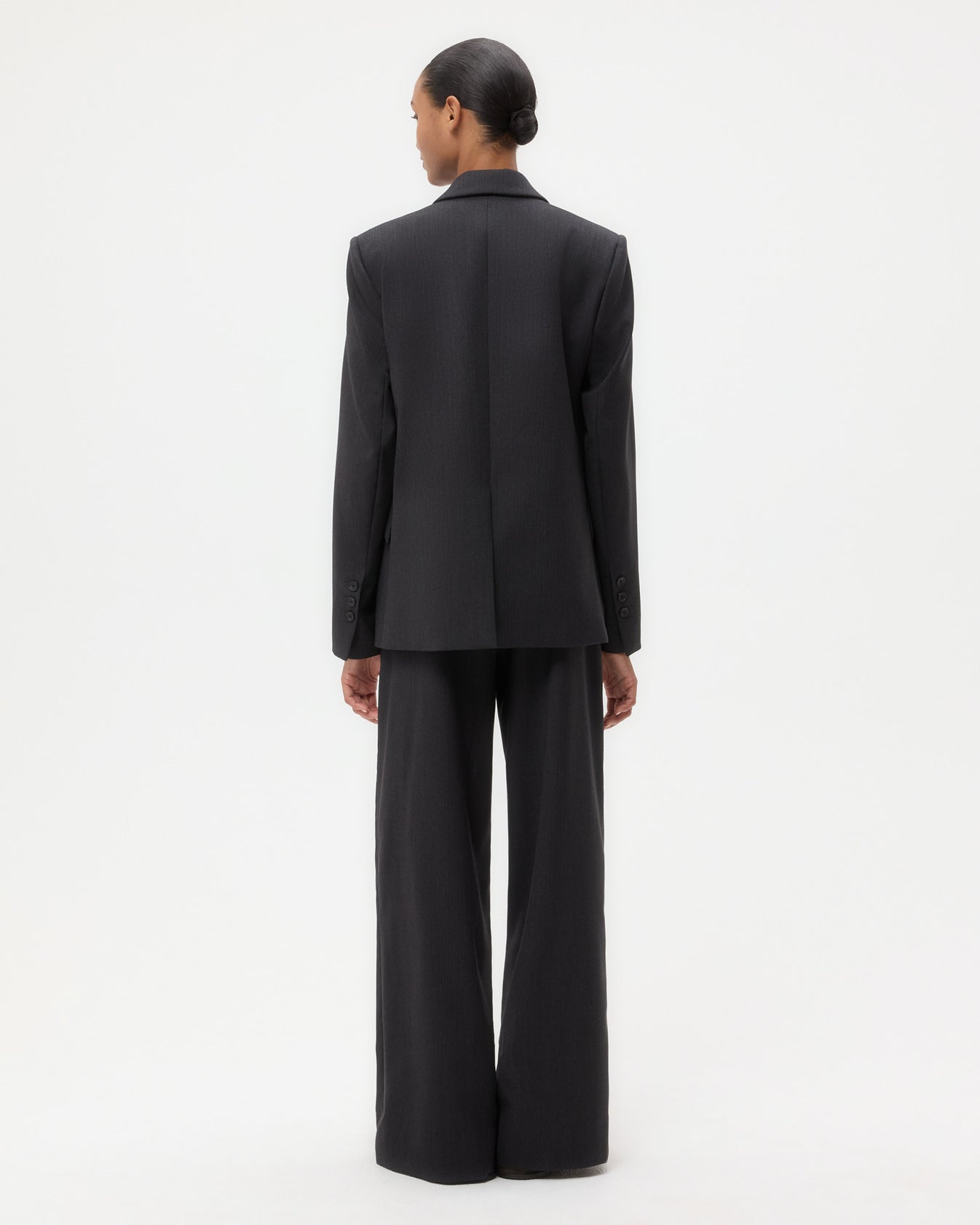 TWP Charcoal Perfect Boyfriend Blazer in Micro Herringbone Wool Suiting view 5
