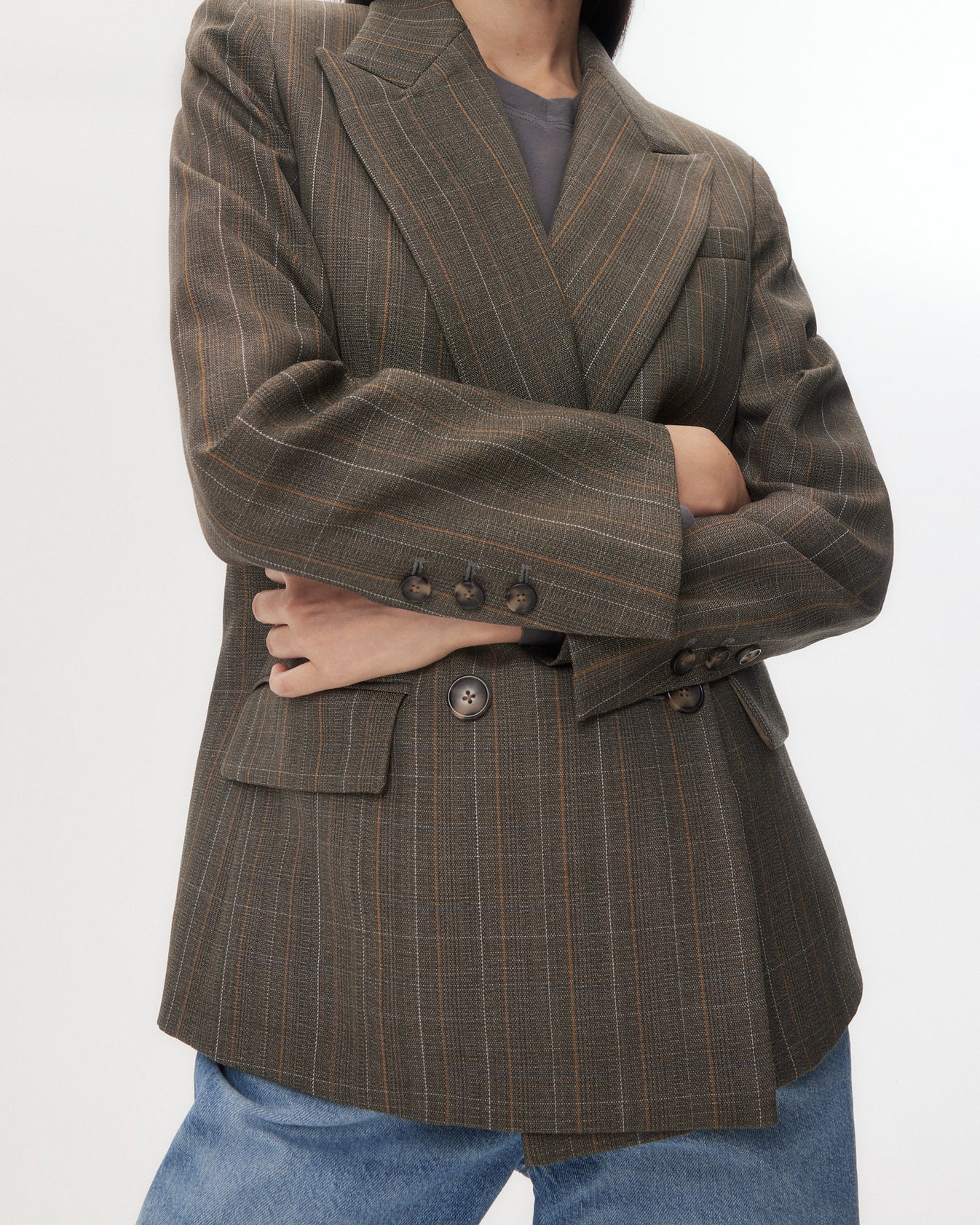 TWP Medium heather grey multi Harper Blazer in Stretch Wool view 3