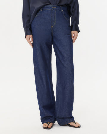 TWP Indigo resin Easy Boy Pant in Linen Cotton Denim view 1