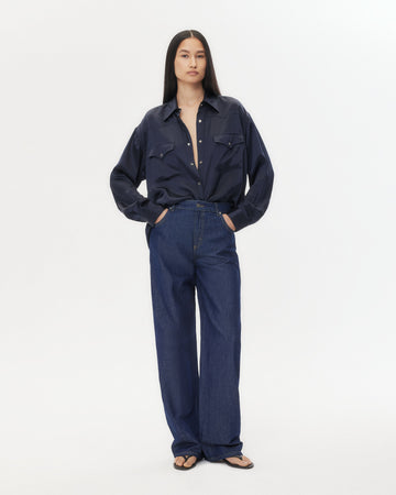 TWP Indigo resin Easy Boy Pant in Linen Cotton Denim view 4