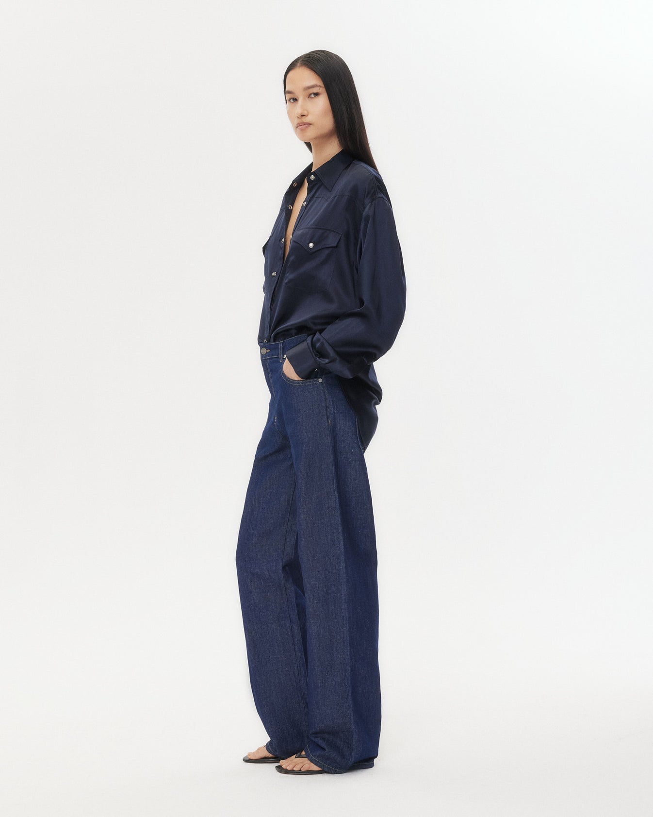 TWP Indigo resin Easy Boy Pant in Linen Cotton Denim view 3