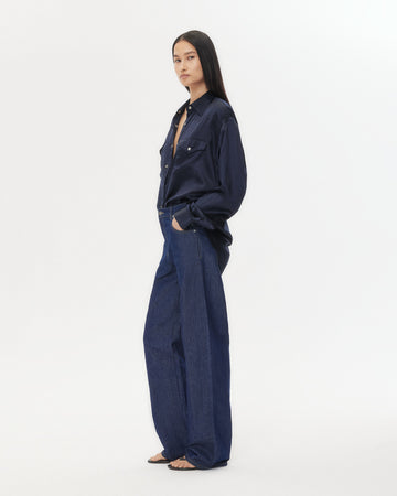 TWP Indigo resin Easy Boy Pant in Linen Cotton Denim view 3