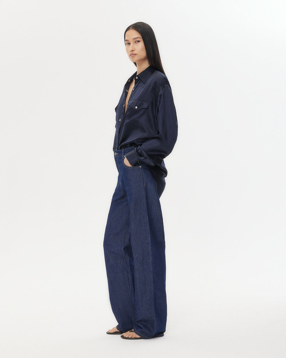 TWP Indigo resin Easy Boy Pant in Linen Cotton Denim view 3