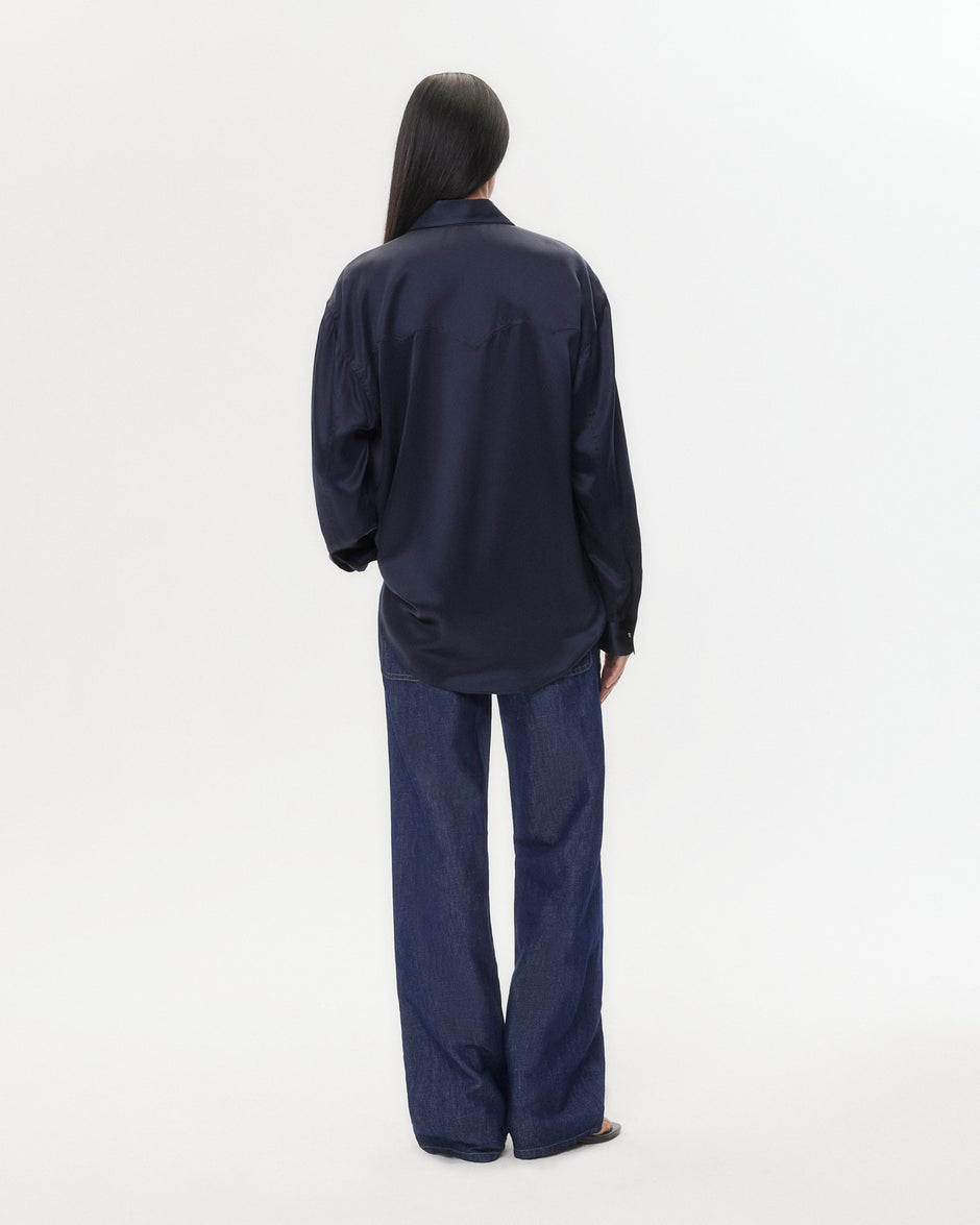 TWP Indigo resin Easy Boy Pant in Linen Cotton Denim view 5
