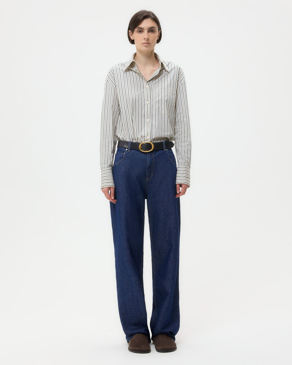 TWP Indigo resin Easy Boy Pant in Linen Cotton Denim view 6