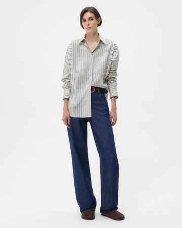 TWP Indigo resin Easy Boy Pant in Linen Cotton Denim view 1