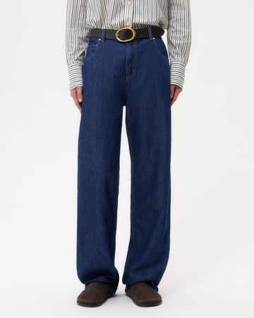 TWP Indigo resin Easy Boy Pant in Linen Cotton Denim view 2