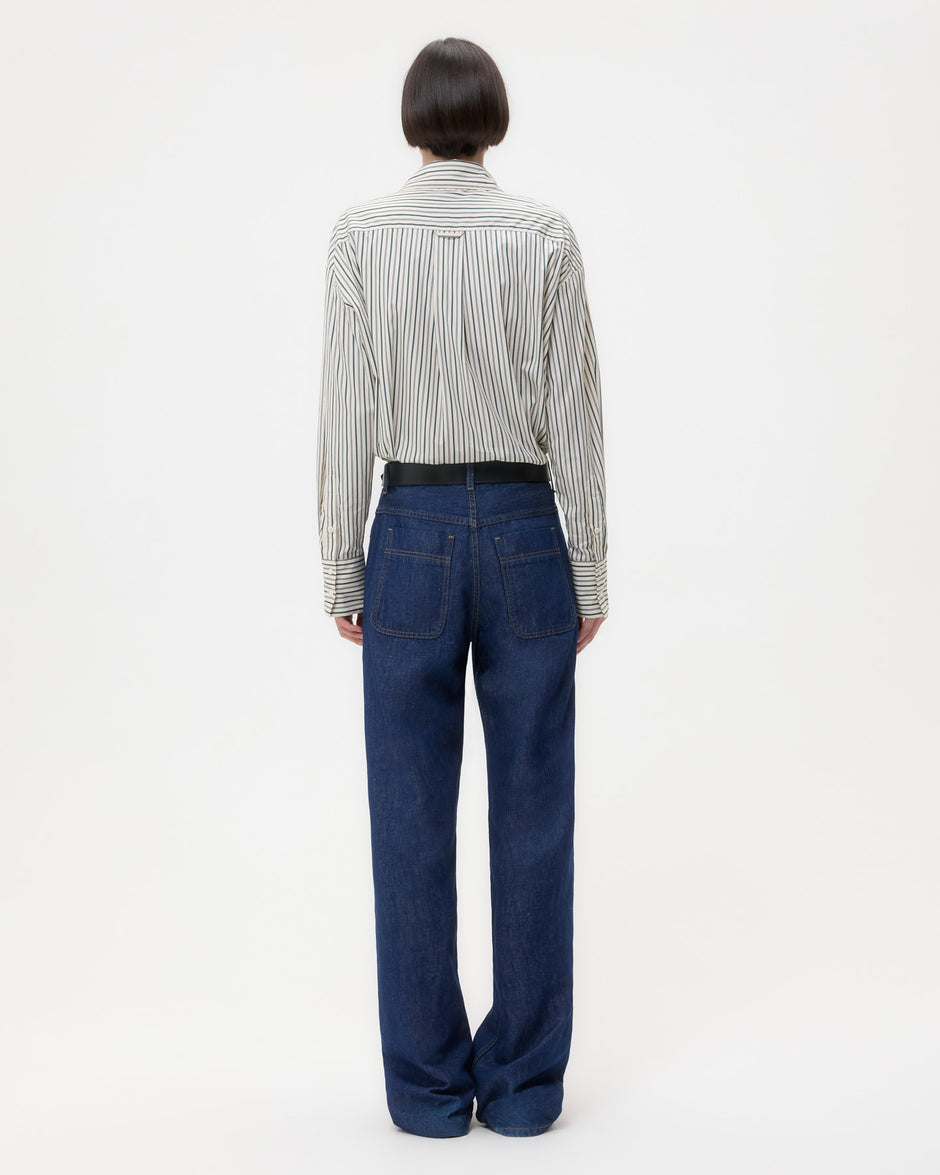 TWP Indigo resin Easy Boy Pant in Linen Cotton Denim view 5