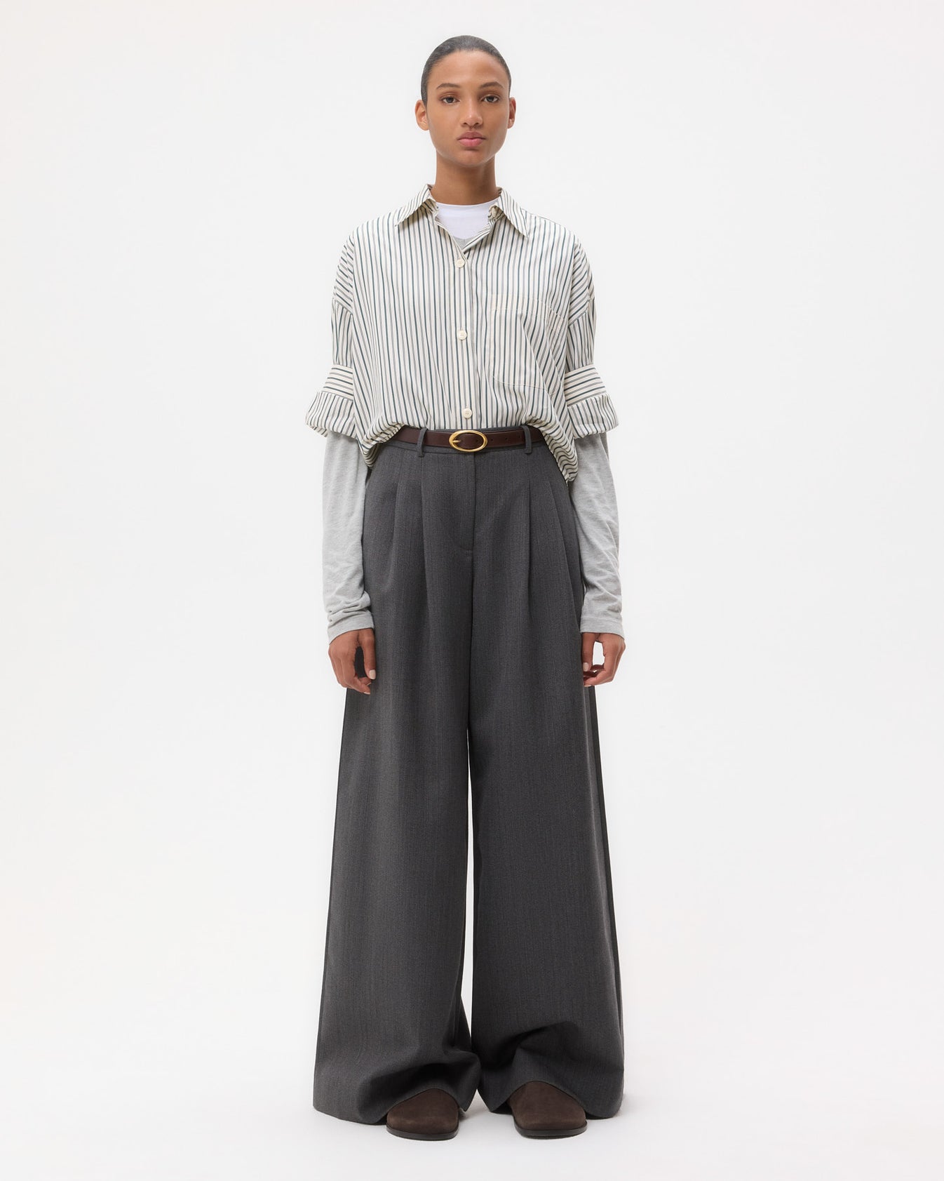 TWP Medium heather grey Avery Pant in Structured Wool Suiting view 6