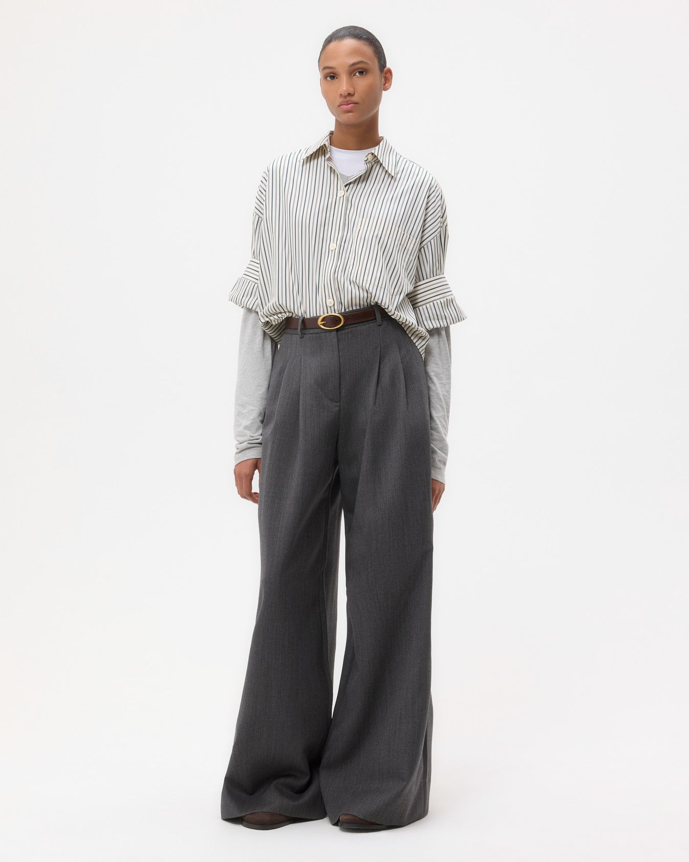 TWP Medium heather grey Avery Pant in Structured Wool Suiting view 1