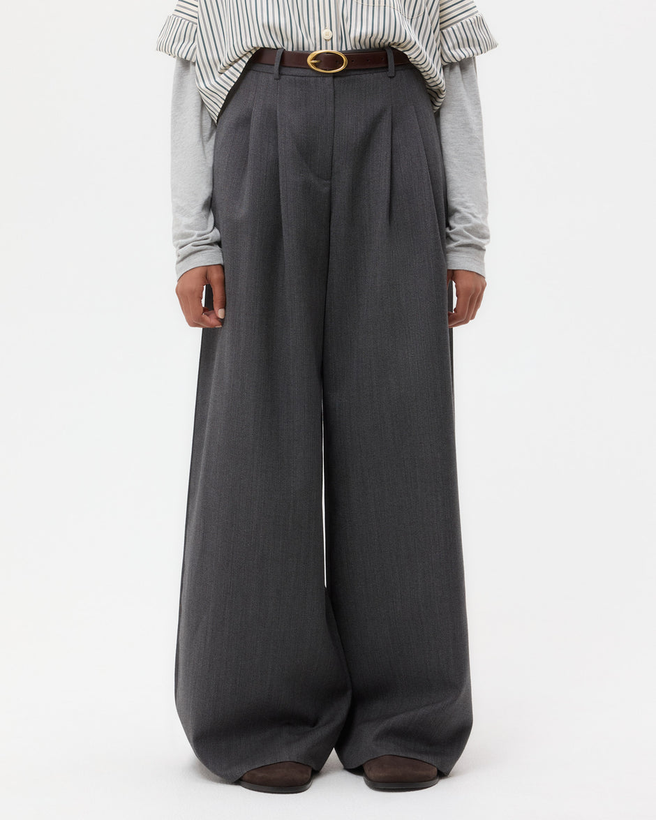 TWP Medium heather grey Avery Pant in Structured Wool Suiting view 1