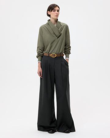 TWP Dark spruce Avery Pant in Structured Wool Suiting view 1