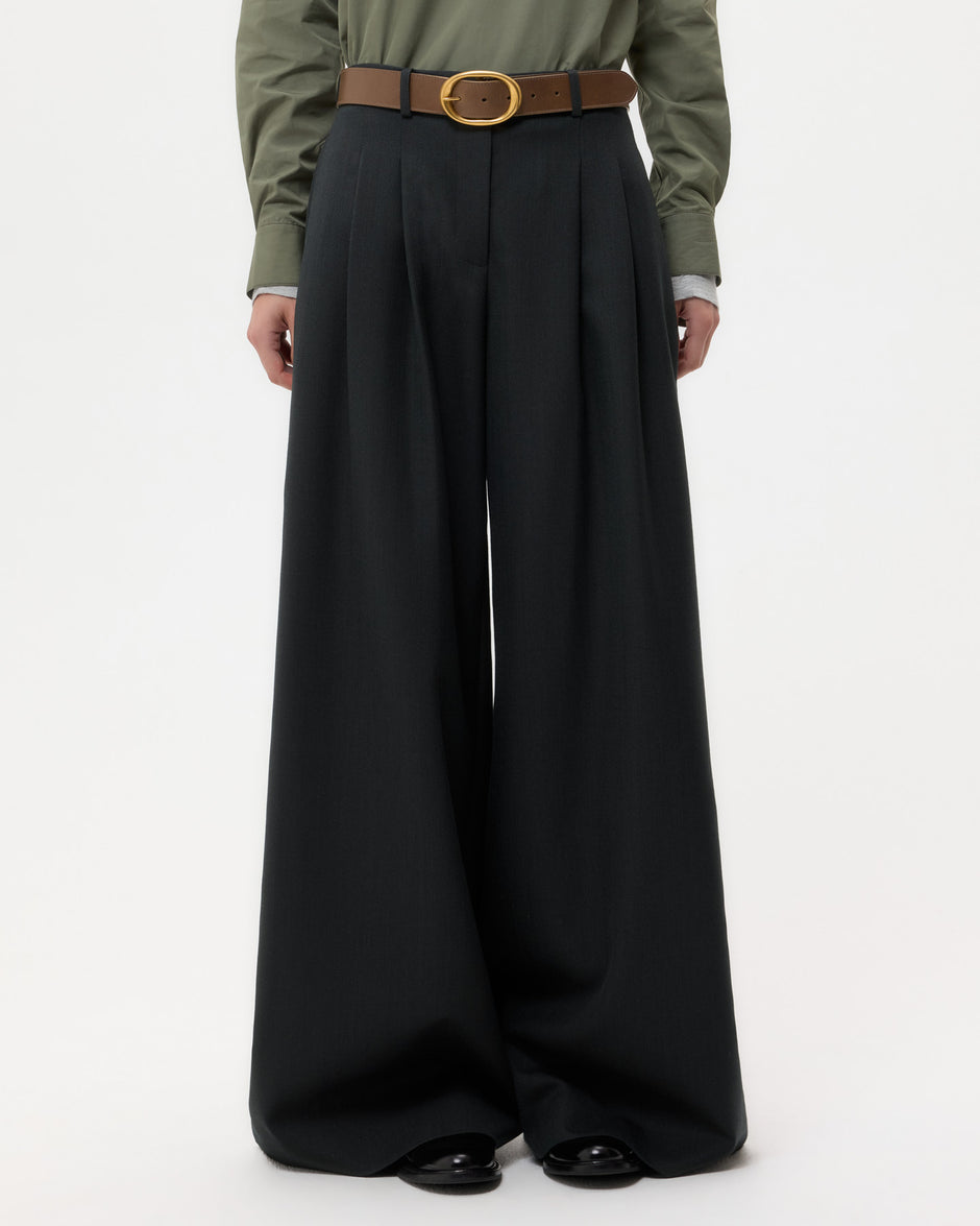 TWP Dark spruce Avery Pant in Structured Wool Suiting view 1