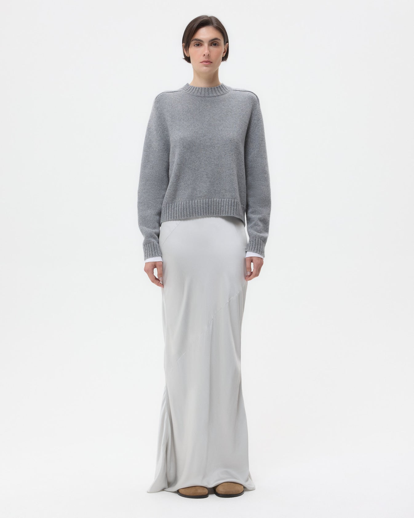 TWP Light grey My Endless Love Skirt in Shiny Satin view 1