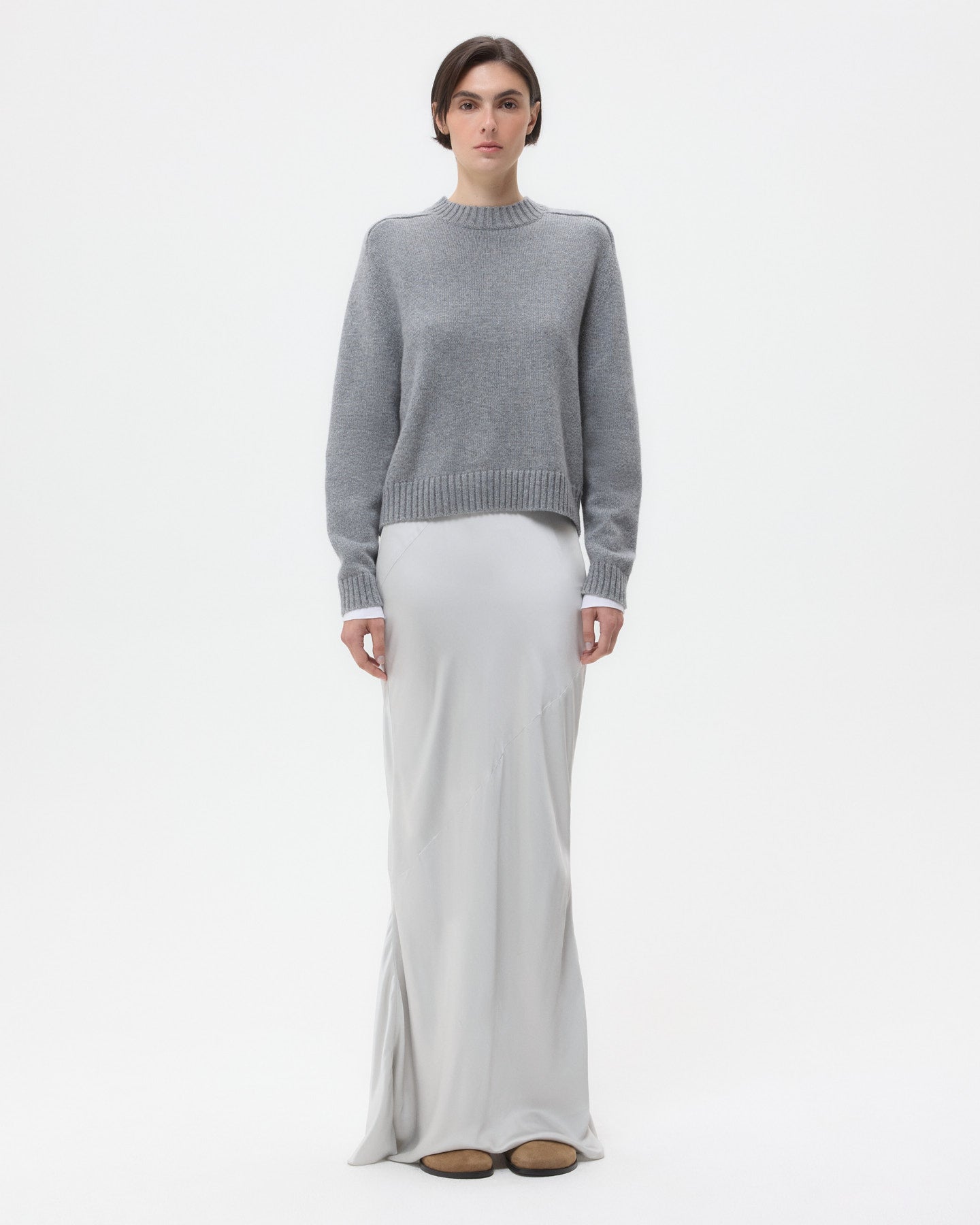 TWP Light grey My Endless Love Skirt in Shiny Satin view 1
