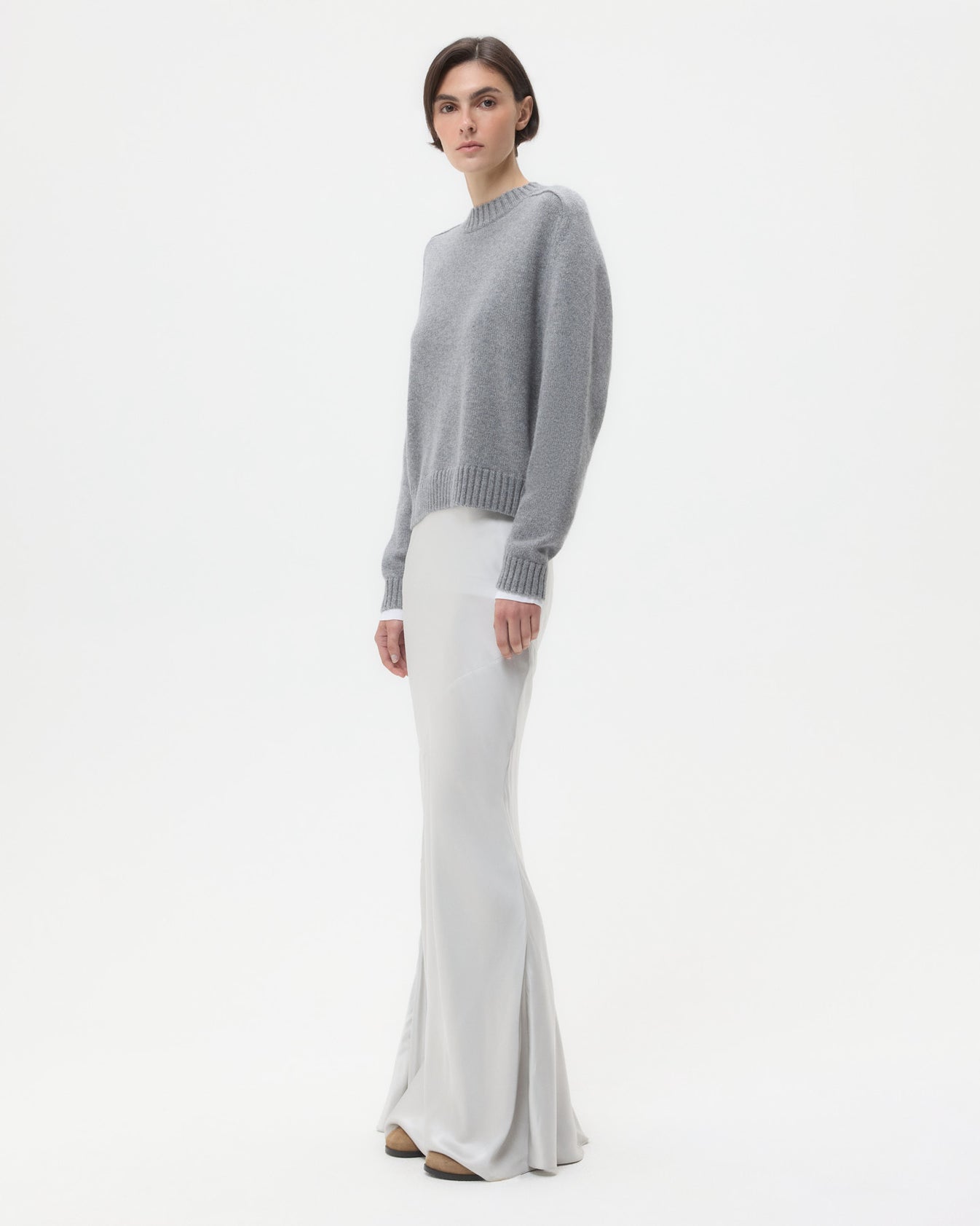 TWP Light grey My Endless Love Skirt in Shiny Satin view 4