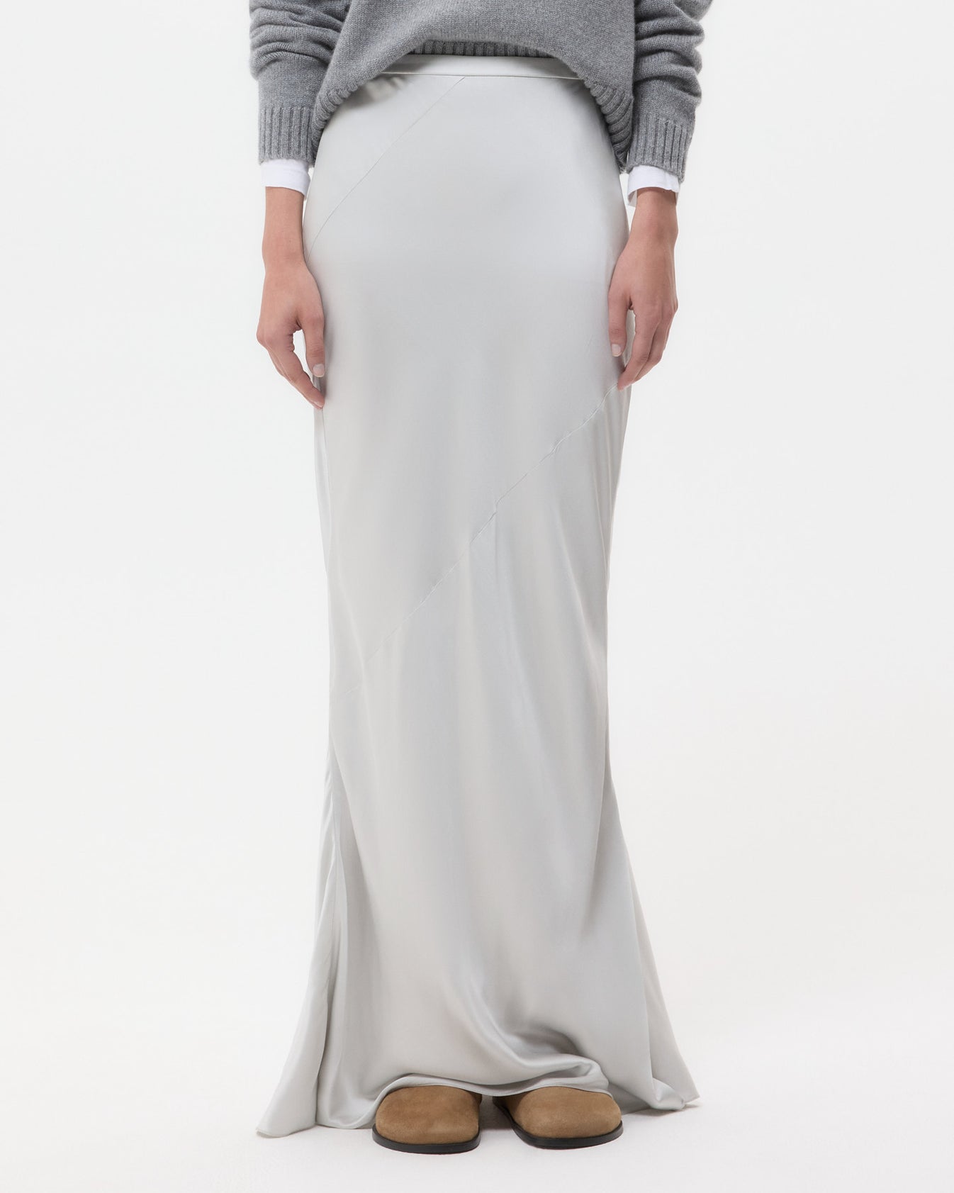 TWP Light grey My Endless Love Skirt in Shiny Satin view 2