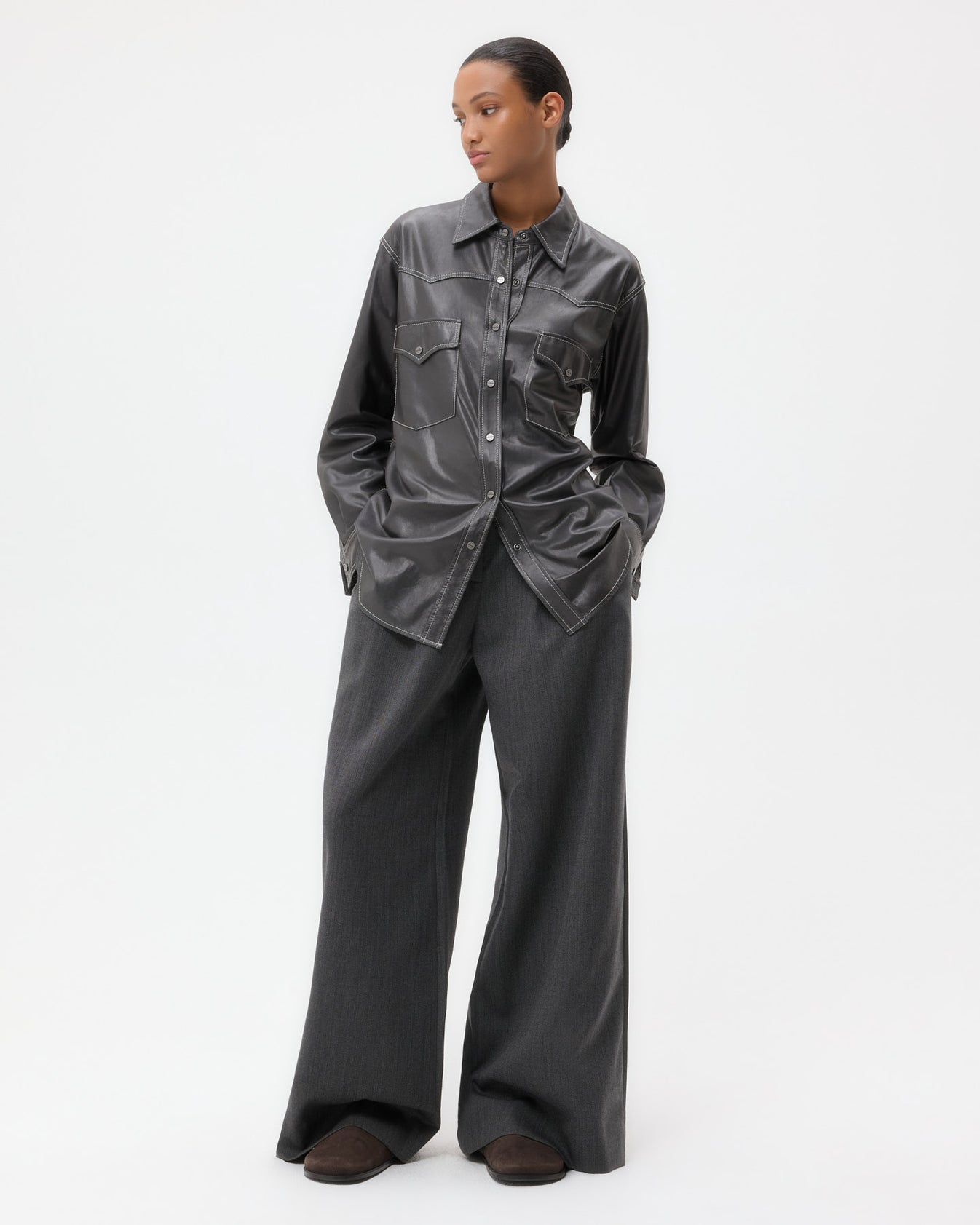 TWP Urban chic Dutton Shirt in Paper Leather view 1