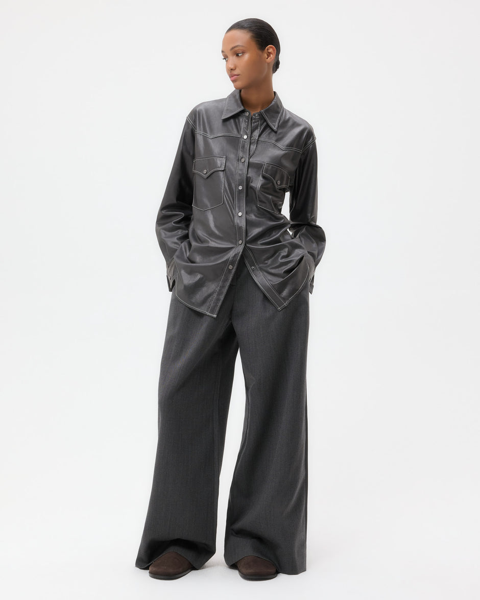 TWP Urban chic Dutton Shirt in Paper Leather view 4