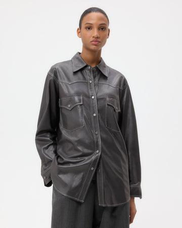 TWP Urban chic Dutton Shirt in Paper Leather view 3