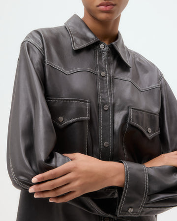 TWP Urban chic Dutton Shirt in Paper Leather view 2