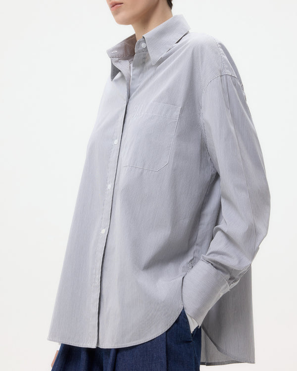 TWP White / grey Big Joe Shirt in Superfine Cotton Mini Stripe view 2