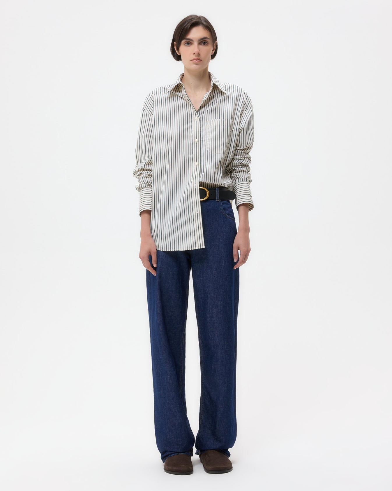 TWP Ivory/cilantro Big Joe Shirt in Dancing Striped Cotton Shirting view 6