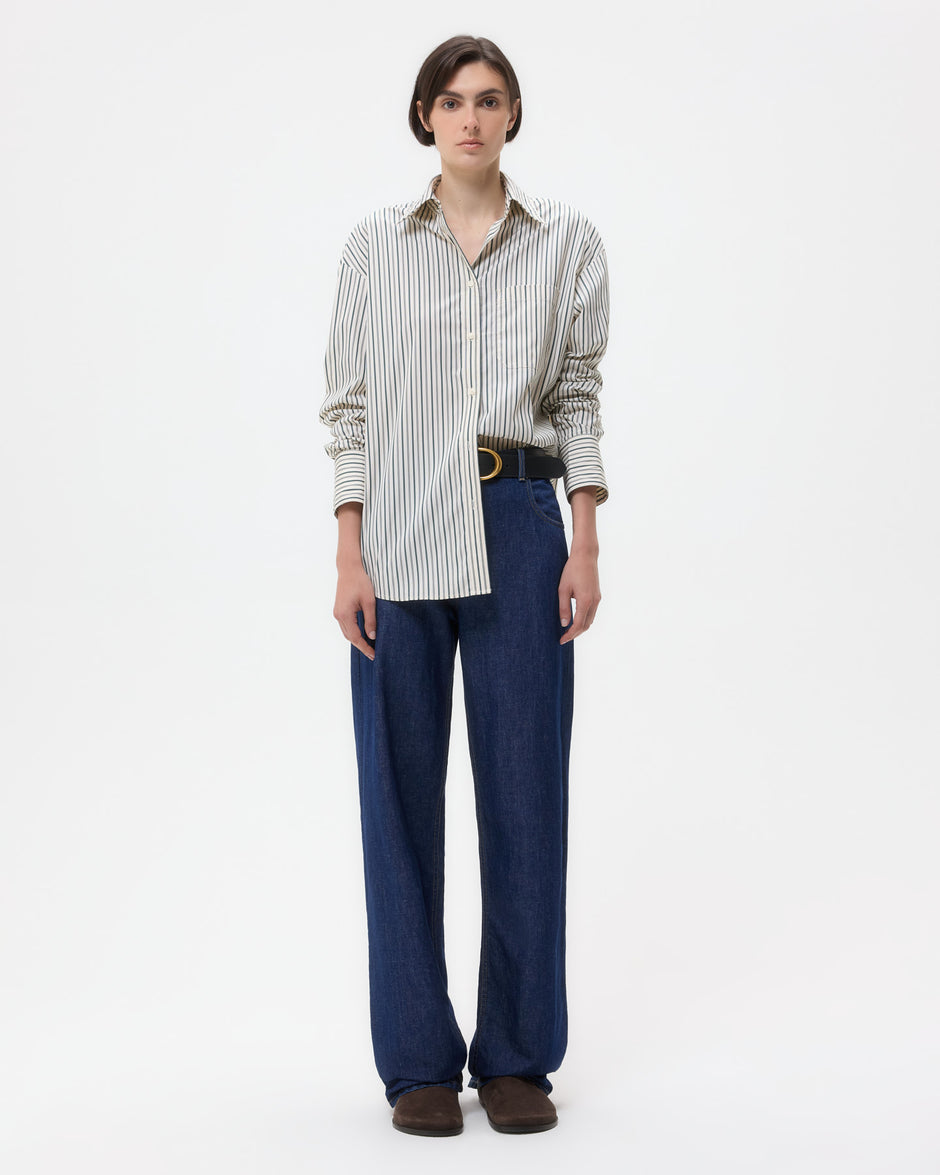 TWP Ivory/cilantro Big Joe Shirt in Dancing Striped Cotton Shirting view 6