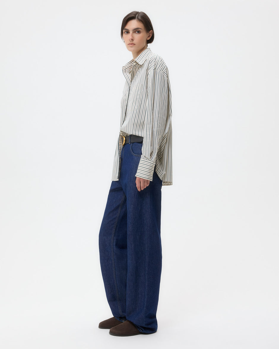 TWP Ivory/cilantro Big Joe Shirt in Dancing Striped Cotton Shirting view 4