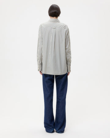 TWP Ivory/cilantro Big Joe Shirt in Dancing Striped Cotton Shirting view 5