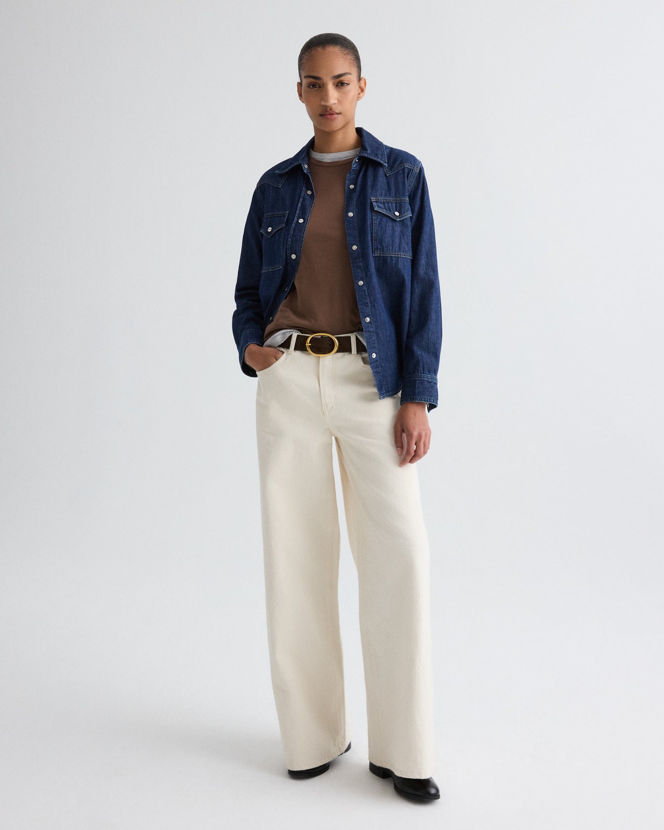 TWP Dark stone Cowboy Take Me Away Shirt in Denim Shirting view 2