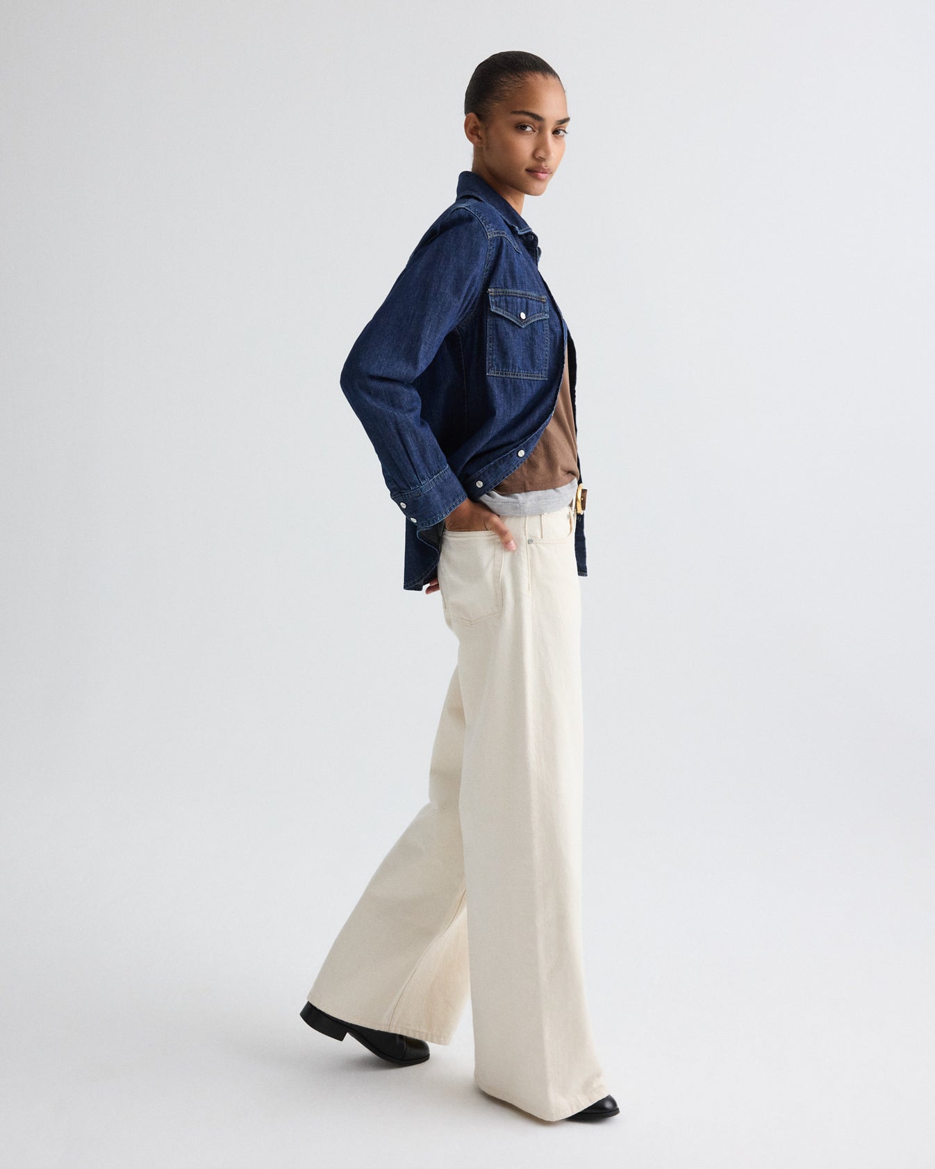 TWP Dark stone Cowboy Take Me Away Shirt in Denim Shirting view 5