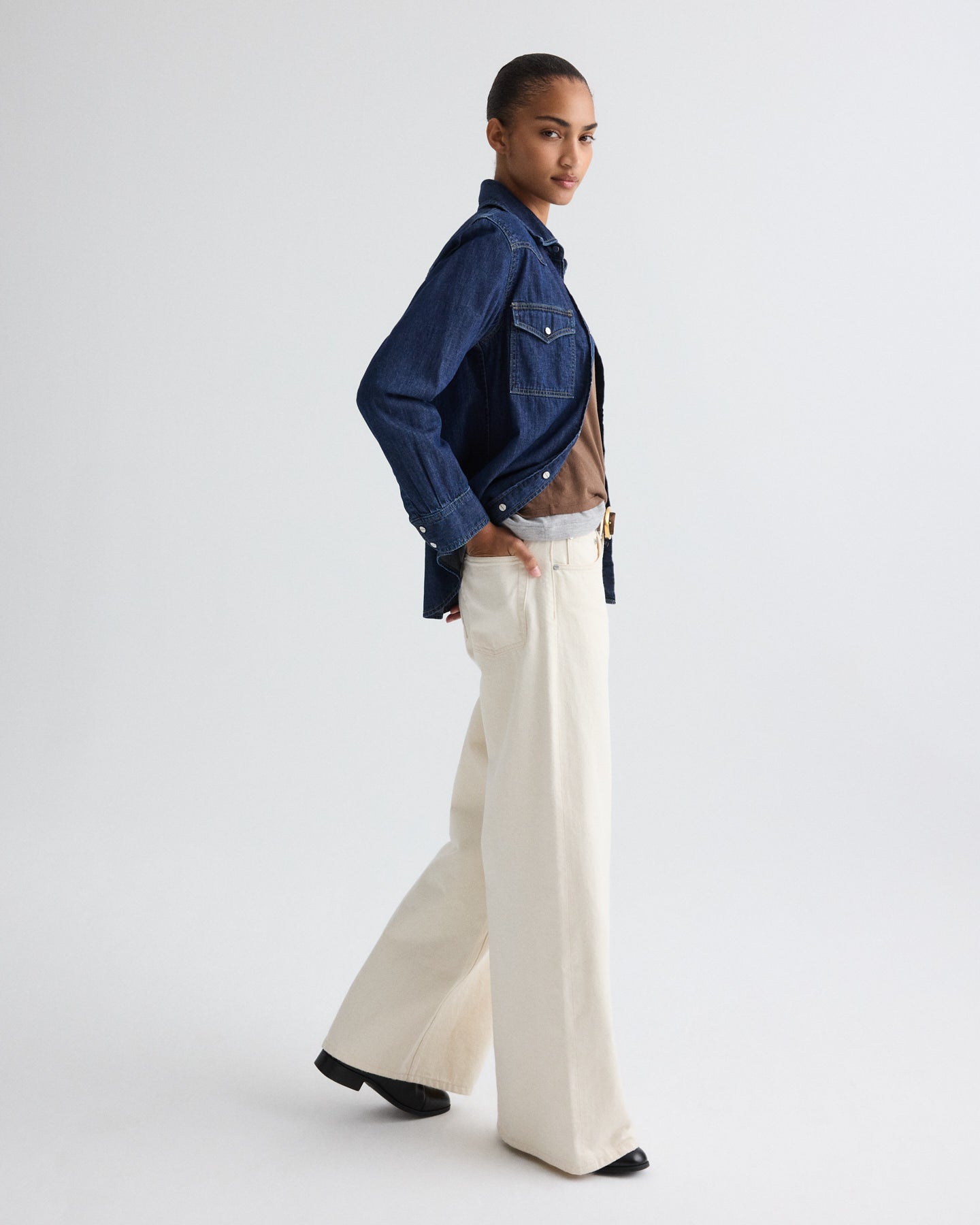 TWP Dark stone Cowboy Take Me Away Shirt in Denim Shirting view 5