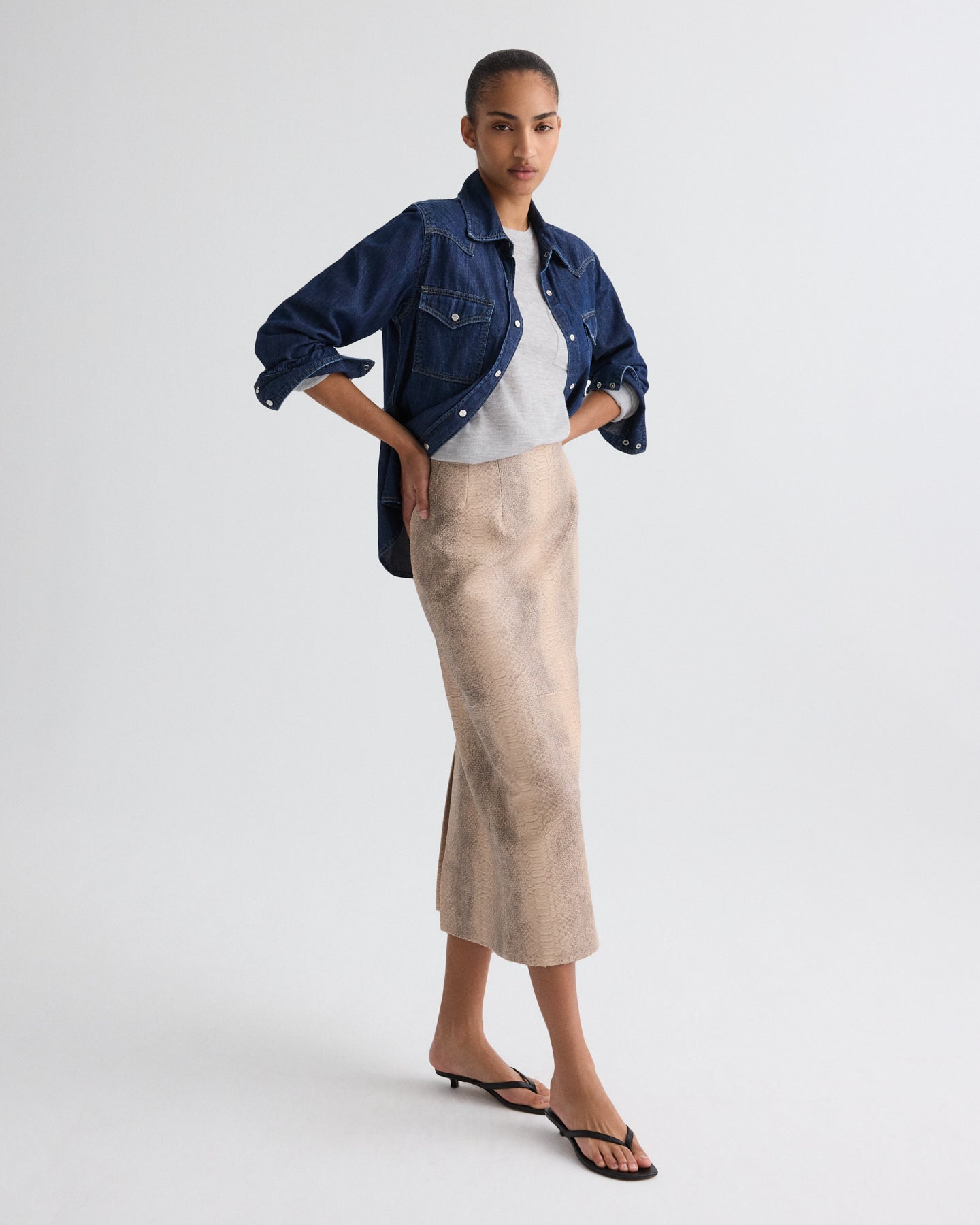 TWP Dark stone Cowboy Take Me Away Shirt in Denim Shirting view 8